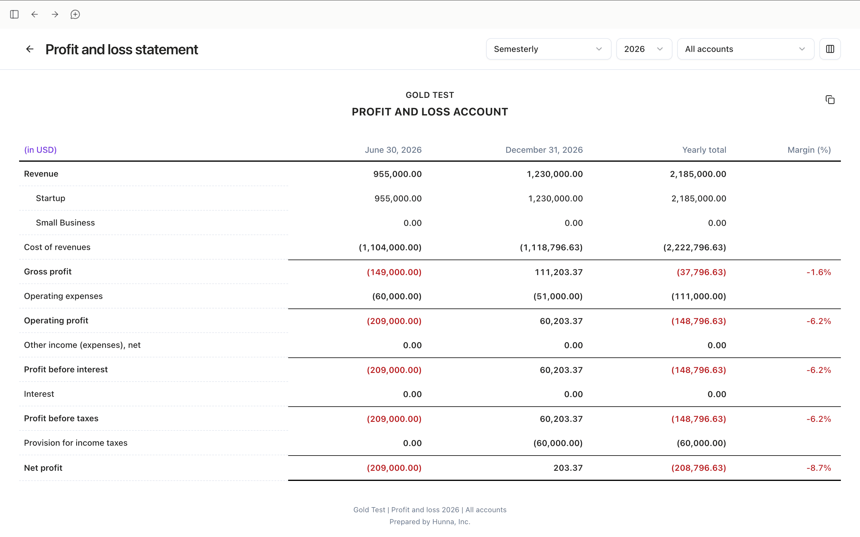 Net profit report for founder earnings